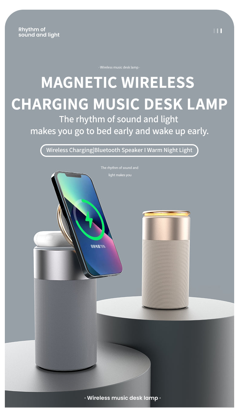 WLC-SL048-SM Magnetic wireless charge + Bluetooth speaker + Mood lights
