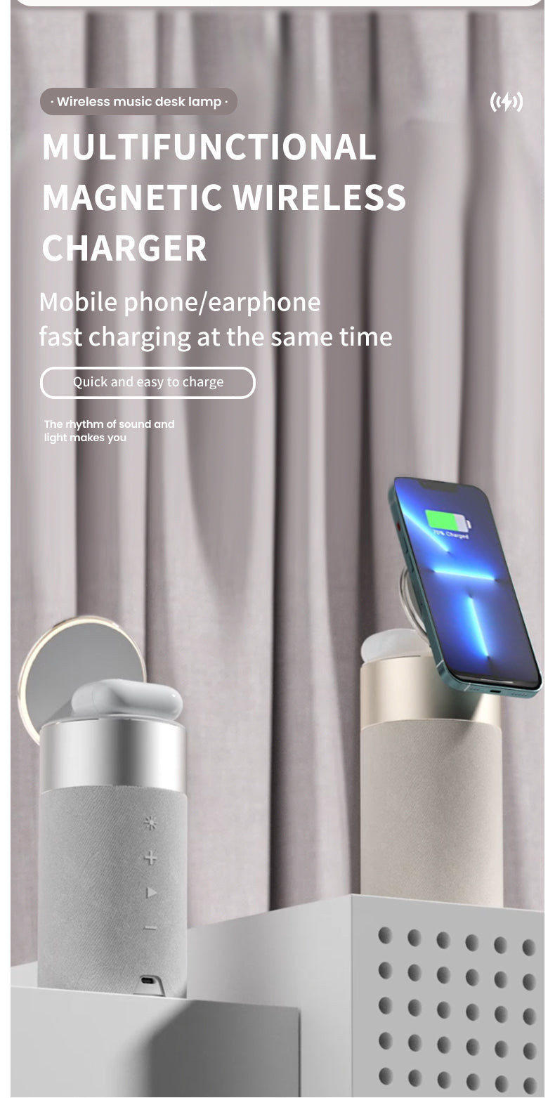 WLC-SL048-SM Magnetic wireless charge + Bluetooth speaker + Mood lights
