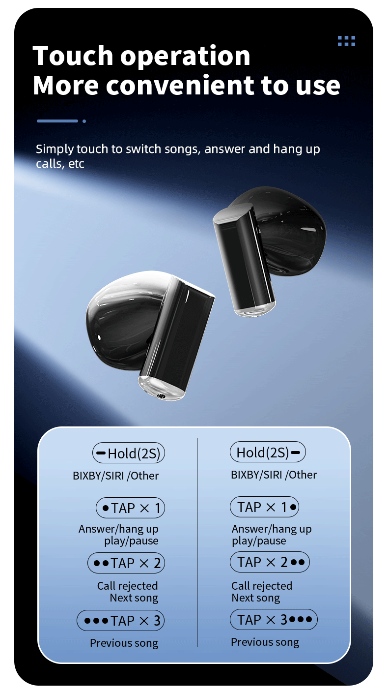 HDEB-TWS004 ENC Wireless Earbuds Bluetooth 5.3 Headphones with LED Touch Screen 50H Playtime Deep Bass Stereo Ear Buds with Mic IPX7 Waterproof in Ear Earphones for Pad Tablet Laptop Android/iOS Phones