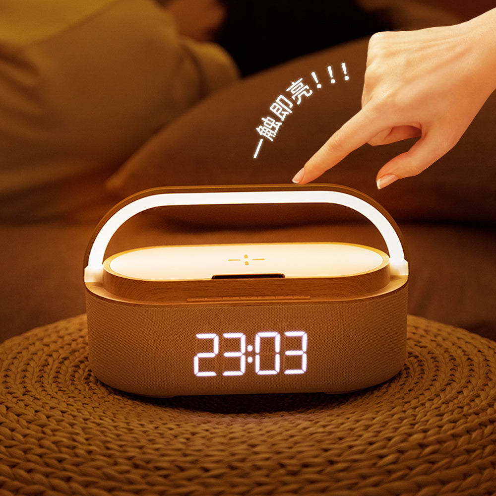WLC-SL056-SM Bluetooth Speaker + FM + wireless charger + night lights + alarm clock