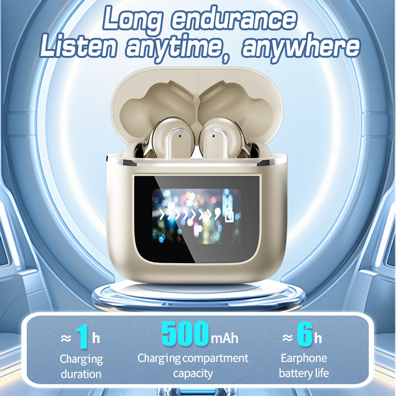 HDEB-TWS002 ANC Noise Cancelling Earbuds with Full-Color LED Display HD In-Ear Headphones with Touchscreen Controls Waterproof Design earbuds