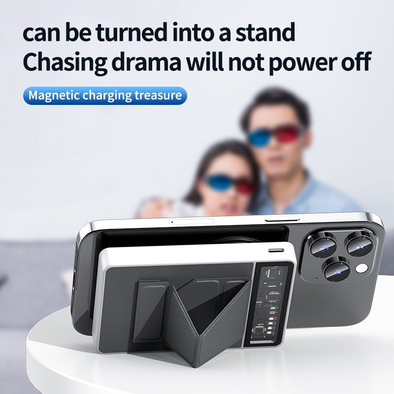 WLC-P031-KH PU Leather Portable Magnetic Fast Wireless Power Bank With Stand