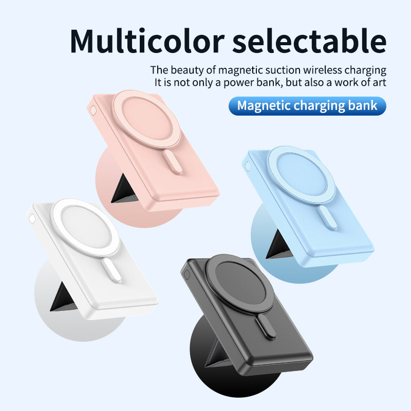WLC-P031-KH PU Leather Portable Magnetic Fast Wireless Power Bank With Stand