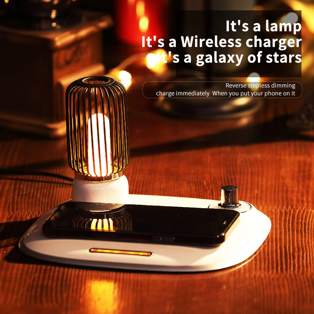 WLC-L039-SM 2-in-1 Galaxy Wireless Charging Station with LED Lamp