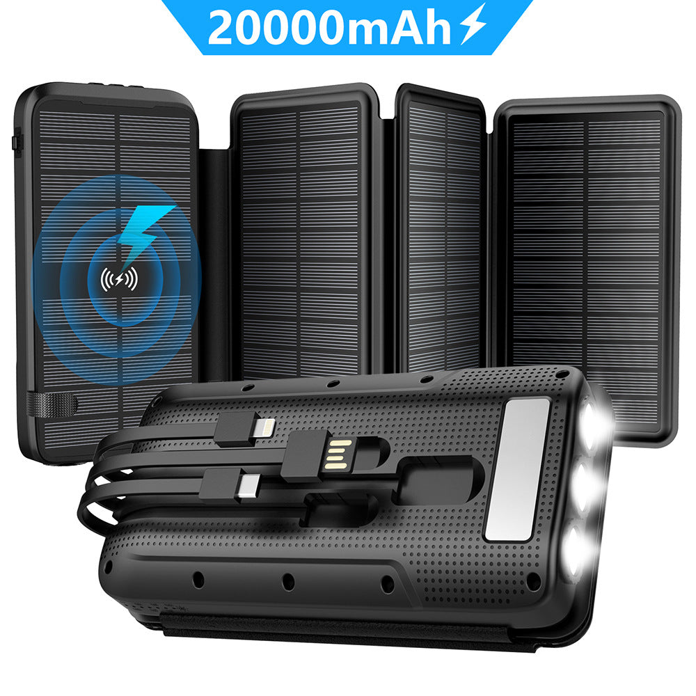 Multifunctional PD20W 20000mAh self-contained cable outdoor waterproof wireless charging treasure solar power bank