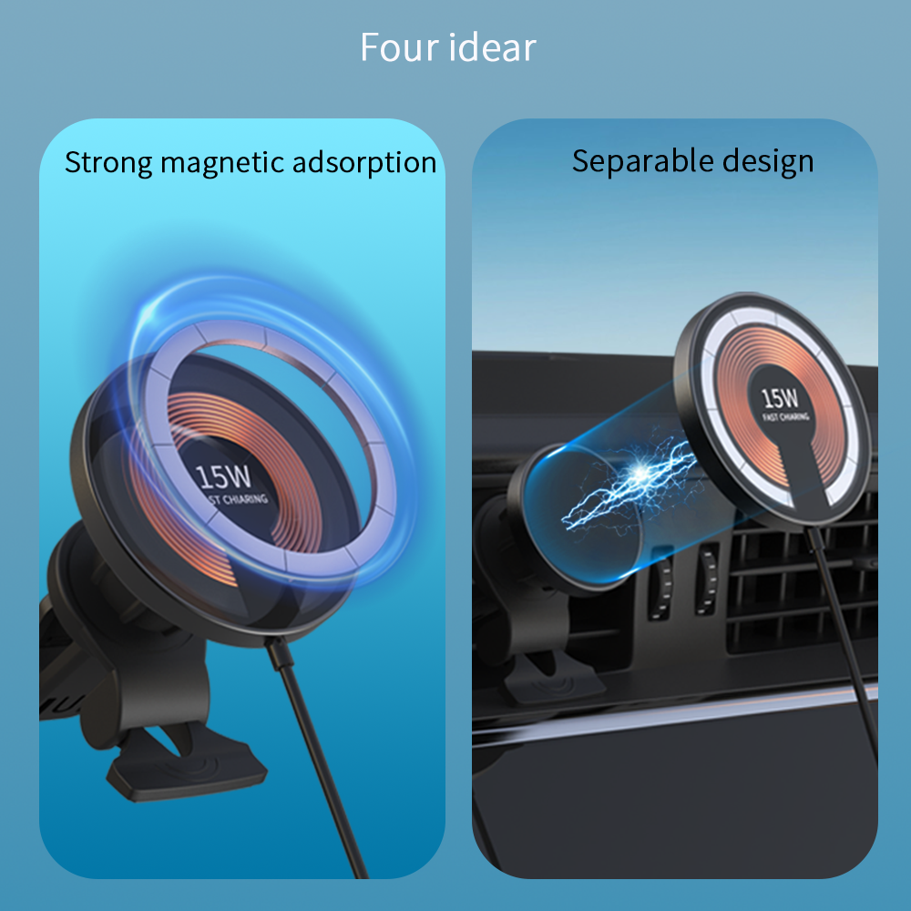 WLC-C025-HY 2-in-1 15W Fast Wireless Magnetic Car Charger
