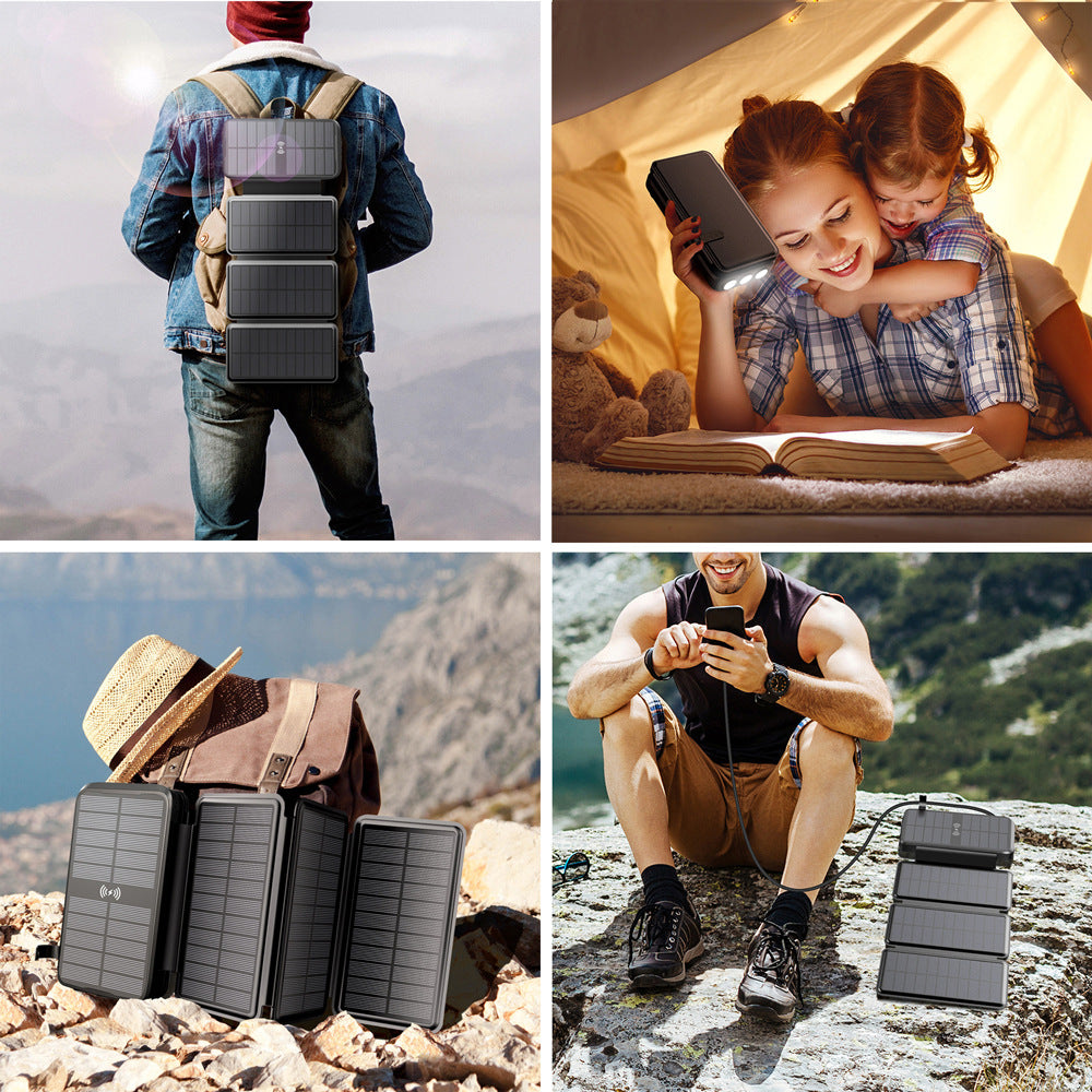 Multifunctional PD20W 20000mAh self-contained cable outdoor waterproof wireless charging treasure solar power bank