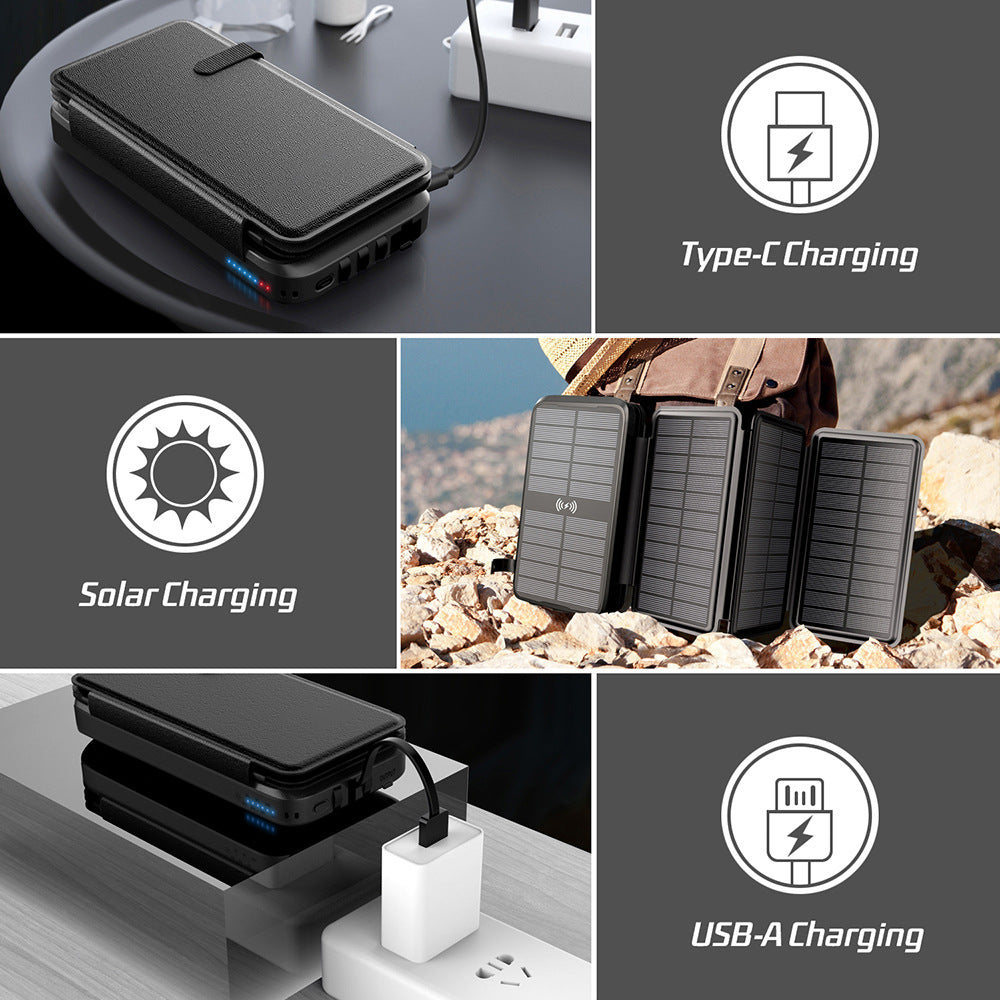 Multifunctional PD20W 20000mAh self-contained cable outdoor waterproof wireless charging treasure solar power bank