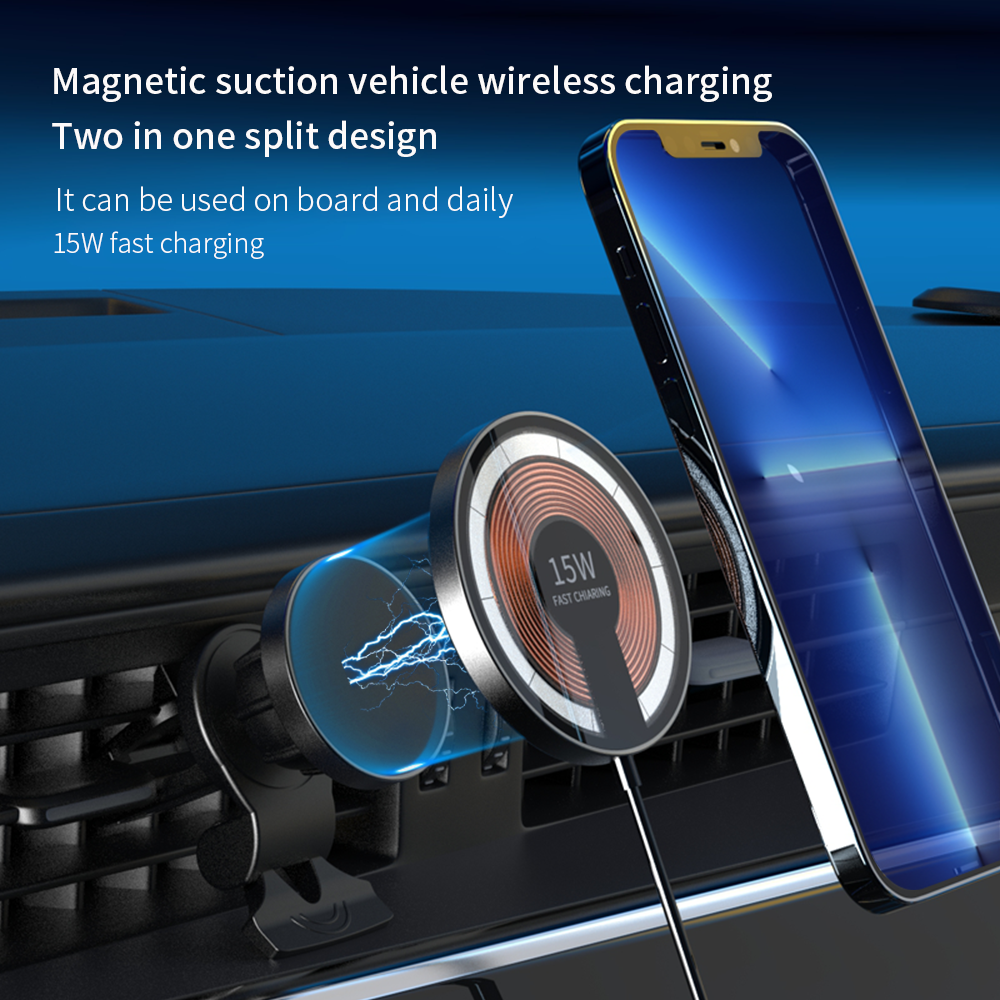 WLC-C025-HY 2-in-1 15W Fast Wireless Magnetic Car Charger