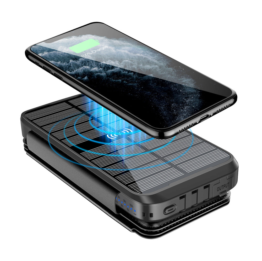 Multifunctional PD20W 20000mAh self-contained cable outdoor waterproof wireless charging treasure solar power bank