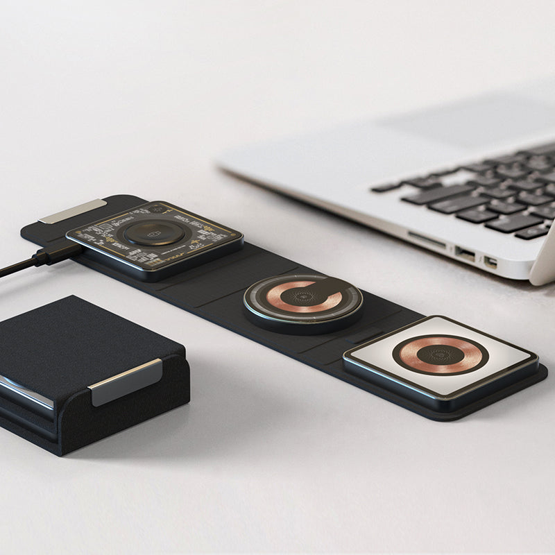 WLC-M006-AD 3-in-1 Unique Portable Ultra-thin Magnetic Foldable Fast Wireless Charger Tray