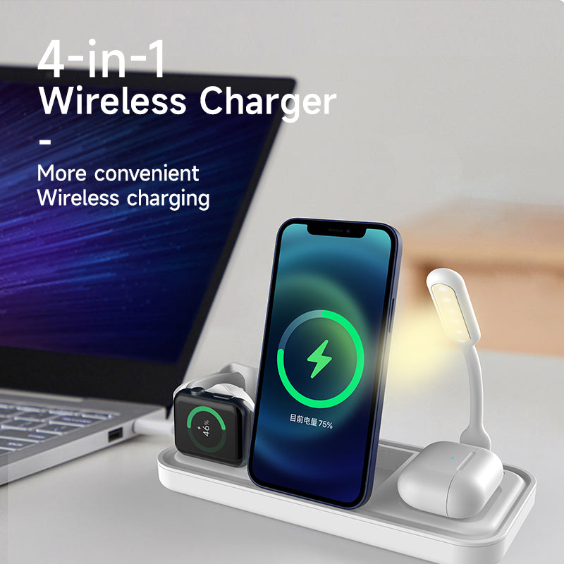 WLC-L020-AD 4-in-1 Foldable Wireless Charging Stand with LED Light & USB-A Fan