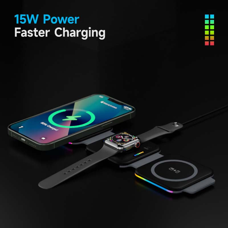 WLC-M003-AD 3-in-1 Portable Ultra-thin Magnetic Foldable Fast Wireless Charger Pad
