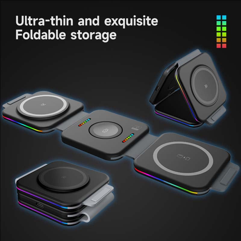 WLC-M003-AD 3-in-1 Portable Ultra-thin Magnetic Foldable Fast Wireless Charger Pad