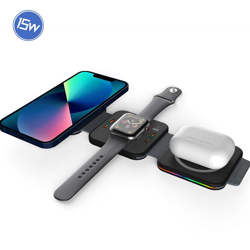WLC-M003-AD 3-in-1 Portable Ultra-thin Magnetic Foldable Fast Wireless Charger Pad