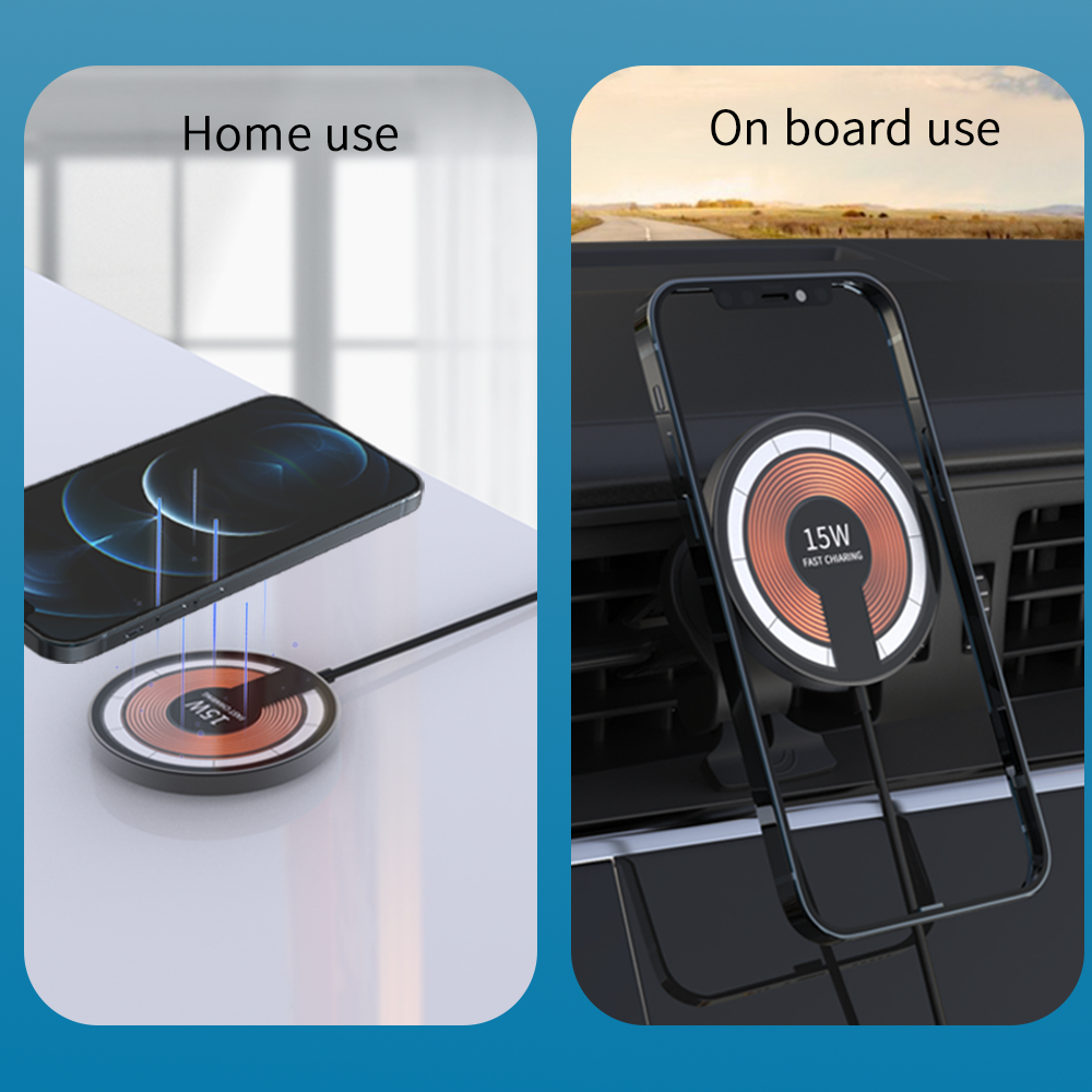 WLC-C025-HY 2-in-1 15W Fast Wireless Magnetic Car Charger