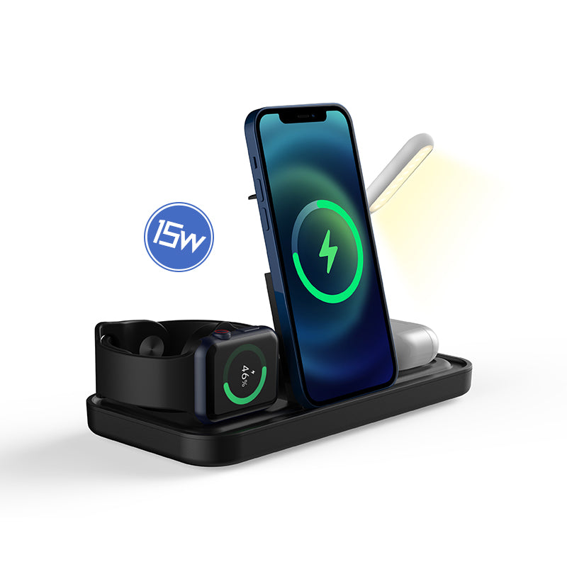 WLC-L020-AD 4-in-1 Foldable Wireless Charging Stand with LED Light & USB-A Fan