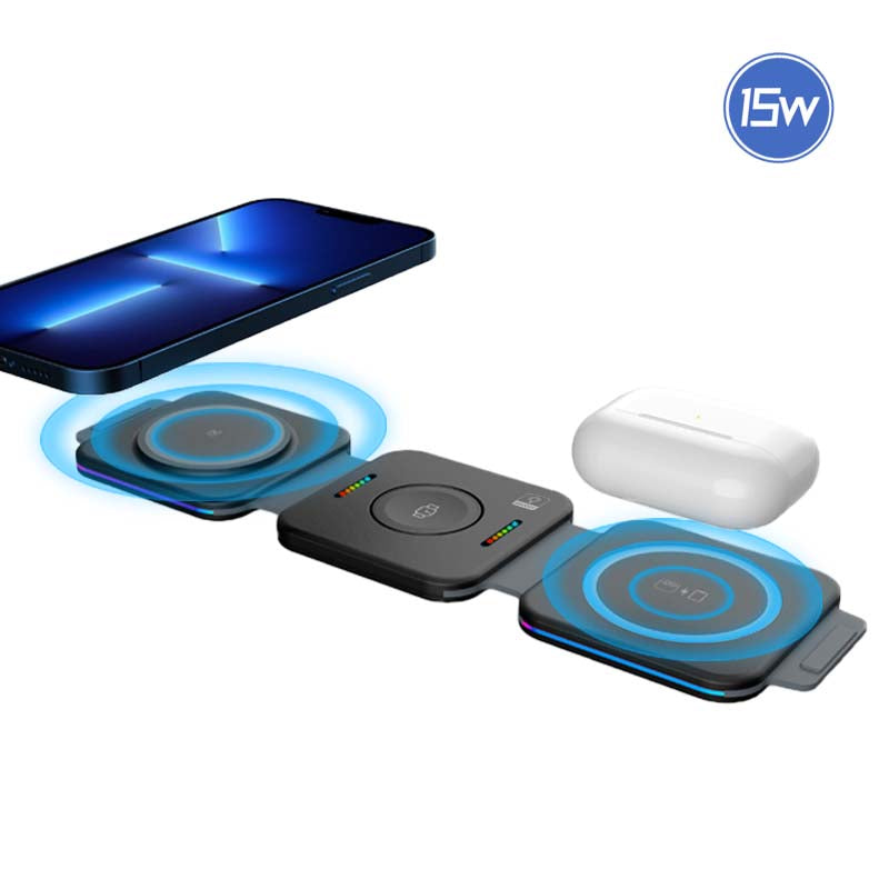 WLC-M003-AD 3-in-1 Portable Ultra-thin Magnetic Foldable Fast Wireless Charger Pad