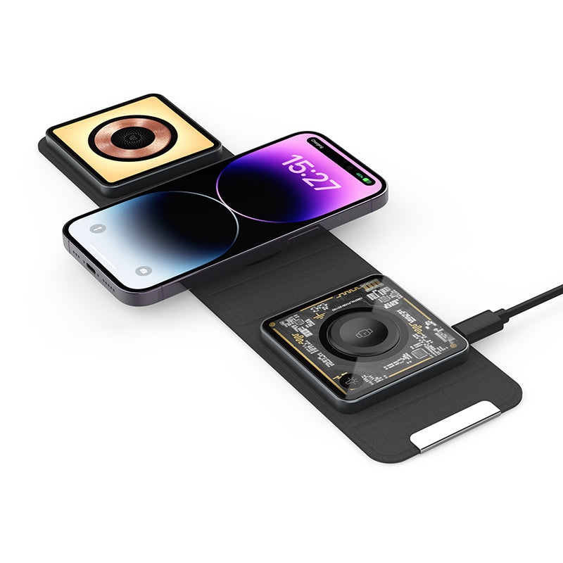 WLC-M006-AD 3-in-1 Unique Portable Ultra-thin Magnetic Foldable Fast Wireless Charger Tray