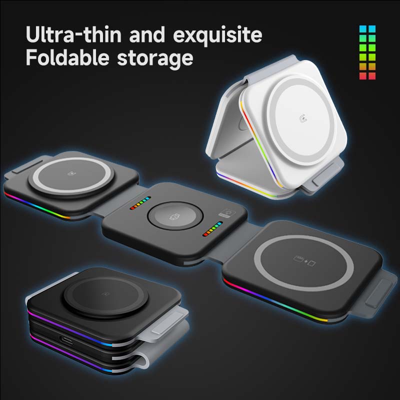 WLC-M003-AD 3-in-1 Portable Ultra-thin Magnetic Foldable Fast Wireless Charger Pad
