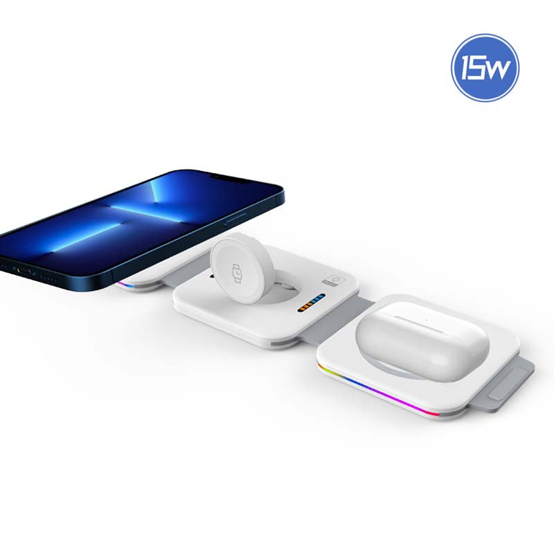 WLC-M003-AD 3-in-1 Portable Ultra-thin Magnetic Foldable Fast Wireless Charger Pad