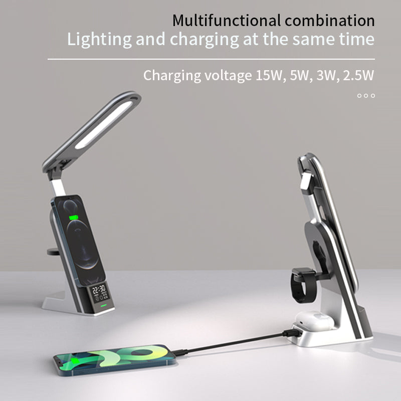 WLC-L015-HY 7-in-1 Wireless Charging Station with Desk Lamp & Alarm Clock