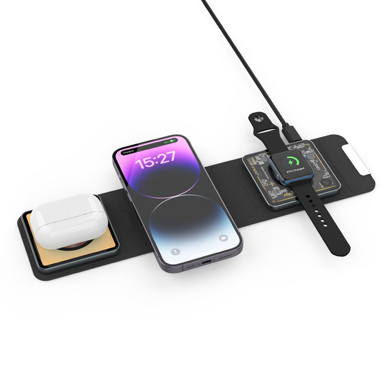 WLC-M006-AD 3-in-1 Unique Portable Ultra-thin Magnetic Foldable Fast Wireless Charger Tray