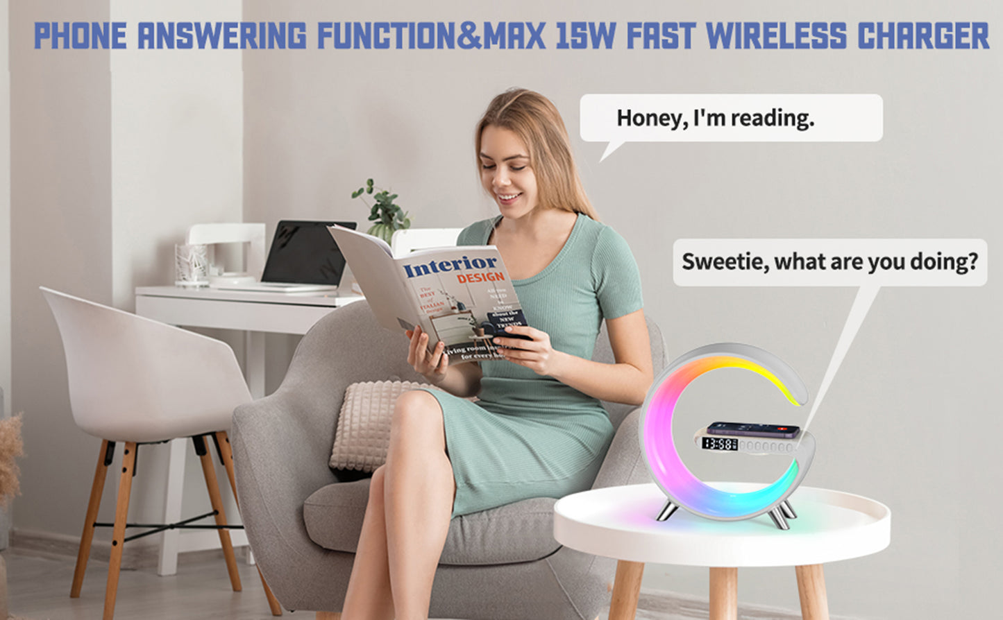 WLC-L030-NH Wireless Charger Station with 256-Color Atmosphere of Lamp & Speaker
