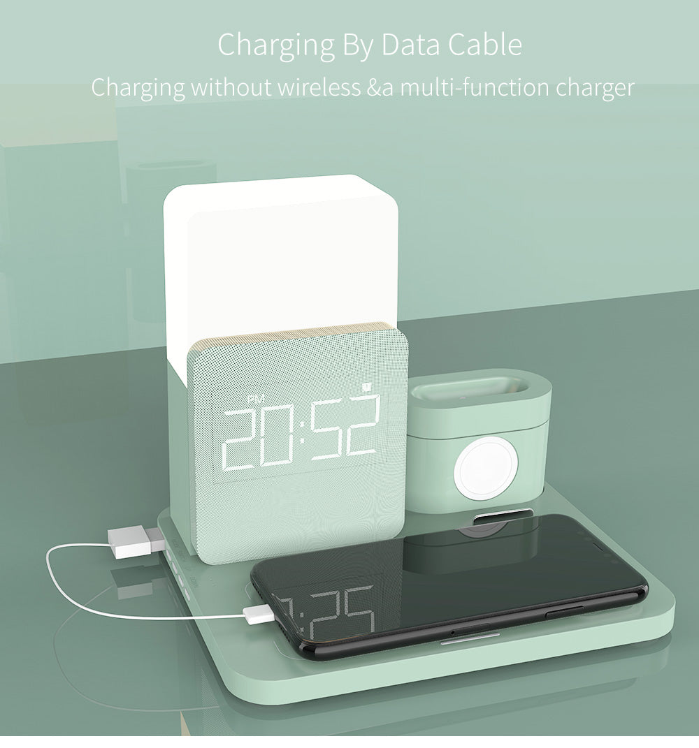 WLC-L038-SM 5-in-1 Wireless Charging Station with LED Lamp & Alarm Clock