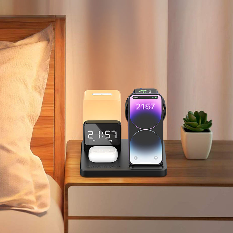 WLC-L018-AD 5-in-1 Wireless Charging Station with Night Light & Alarm Clock