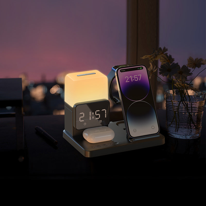 WLC-L018-AD 5-in-1 Wireless Charging Station with Night Light & Alarm Clock