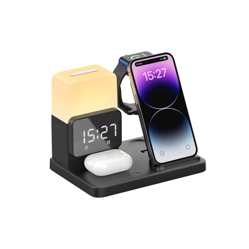 WLC-L018-AD 5-in-1 Wireless Charging Station with Night Light & Alarm Clock