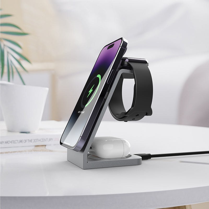 WLC-M016-HY 6-in-1 Magnetic Fast Wireless Charger Station With Alarm Clock