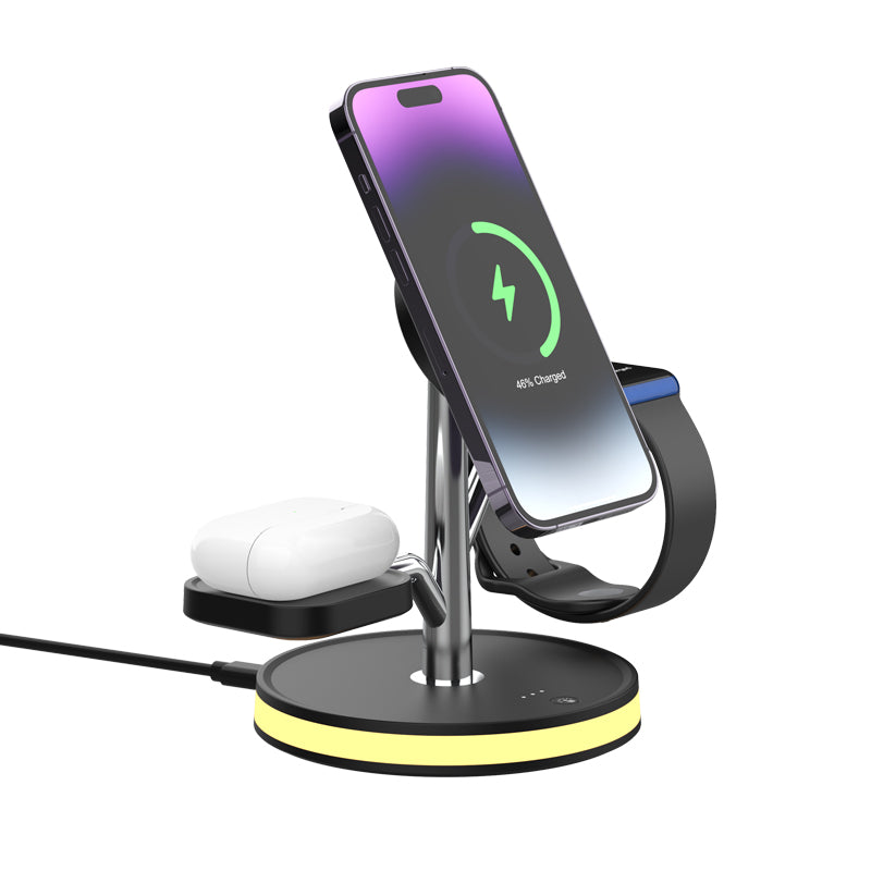 WLC-M004-AD 3-in-1 Magnetic Fast Wireless Charger Stand With Night Light
