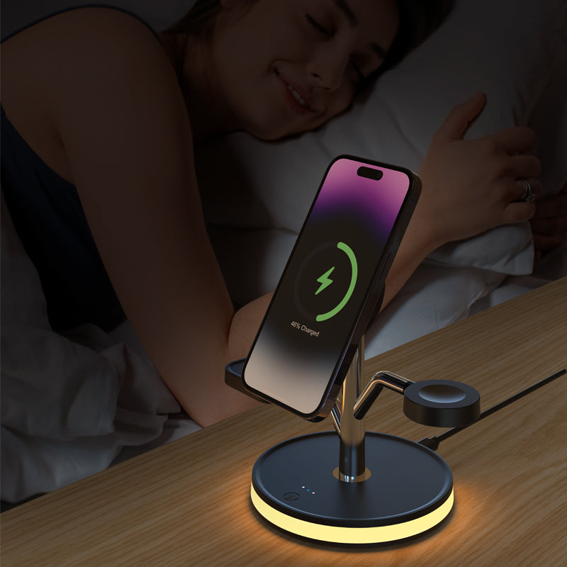 WLC-M004-AD 3-in-1 Magnetic Fast Wireless Charger Stand With Night Light