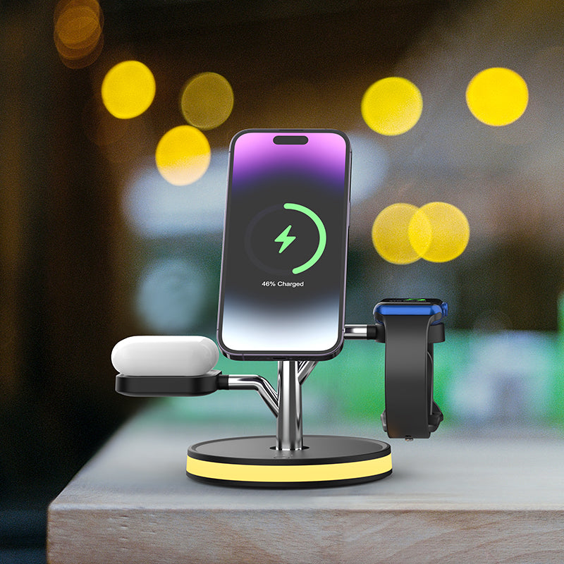 WLC-M004-AD 3-in-1 Magnetic Fast Wireless Charger Stand With Night Light