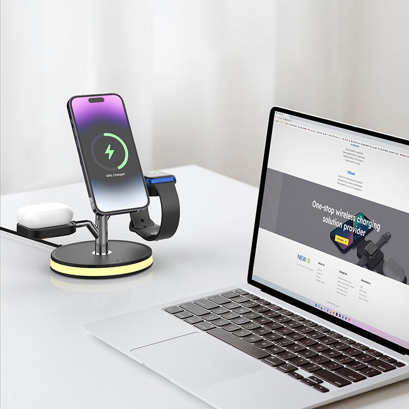 WLC-M004-AD 3-in-1 Magnetic Fast Wireless Charger Stand With Night Light
