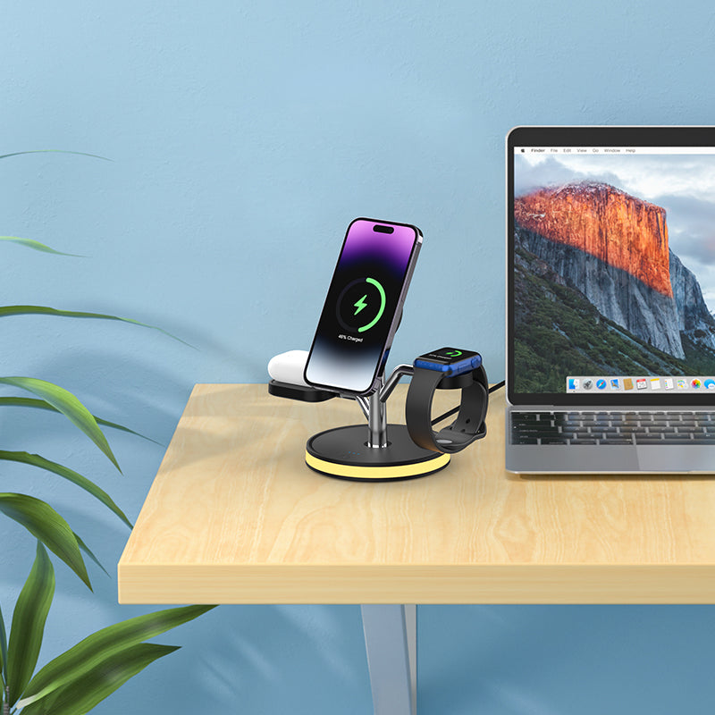 WLC-M004-AD 3-in-1 Magnetic Fast Wireless Charger Stand With Night Light