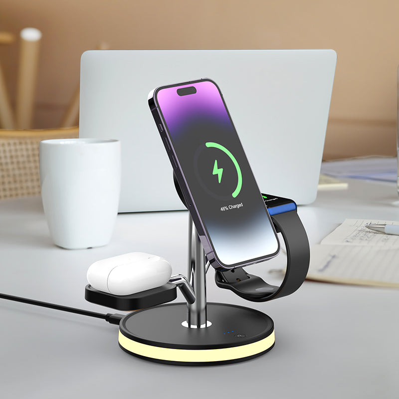 WLC-M004-AD 3-in-1 Magnetic Fast Wireless Charger Stand With Night Light