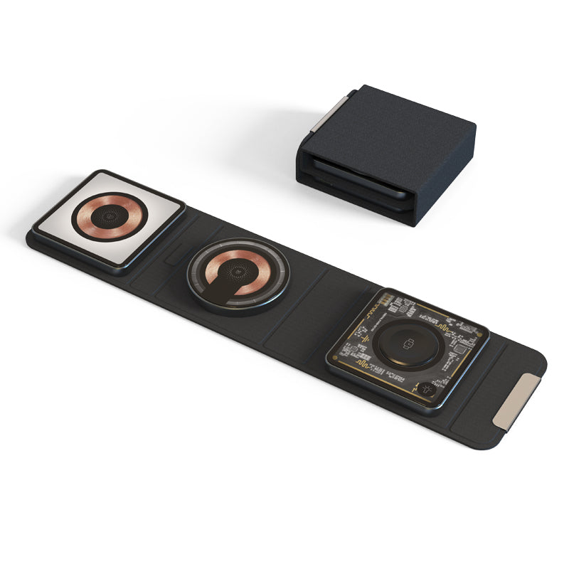 WLC-M006-AD 3-in-1 Unique Portable Ultra-thin Magnetic Foldable Fast Wireless Charger Tray