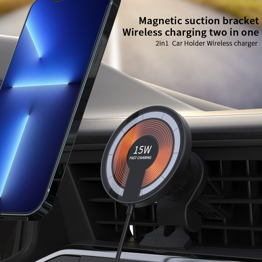 WLC-C025-HY 2-in-1 15W Fast Wireless Magnetic Car Charger