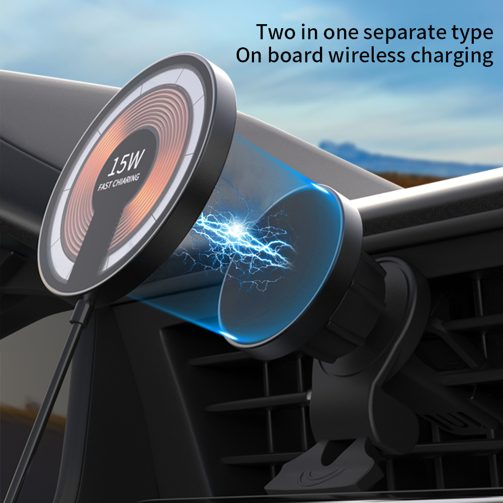 WLC-C025-HY 2-in-1 15W Fast Wireless Magnetic Car Charger