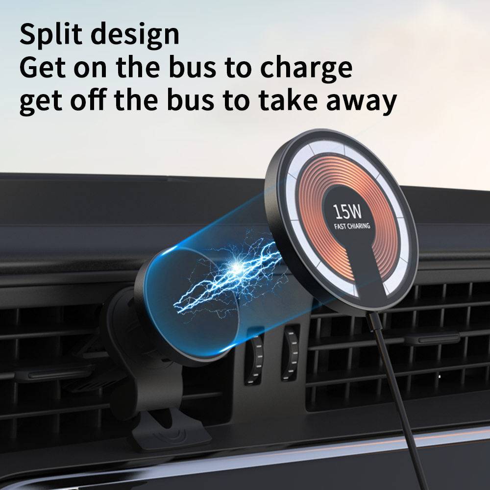 WLC-C025-HY 2-in-1 15W Fast Wireless Magnetic Car Charger