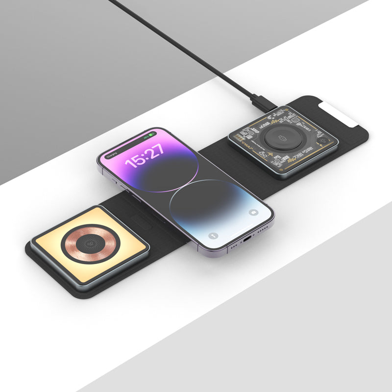 WLC-M006-AD 3-in-1 Unique Portable Ultra-thin Magnetic Foldable Fast Wireless Charger Tray