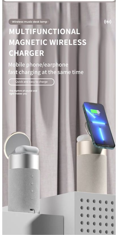 WLC-SL048-SM Magnetic wireless charge + Bluetooth speaker + Mood lights