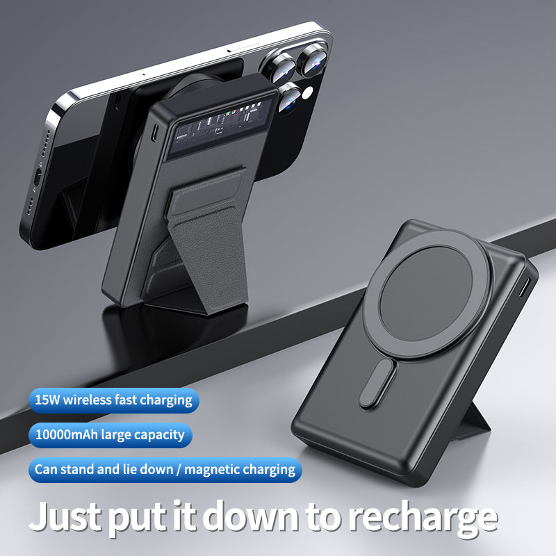 WLC-P031-KH PU Leather Portable Magnetic Fast Wireless Power Bank With Stand
