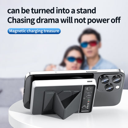 WLC-P031-KH PU Leather Portable Magnetic Fast Wireless Power Bank With Stand