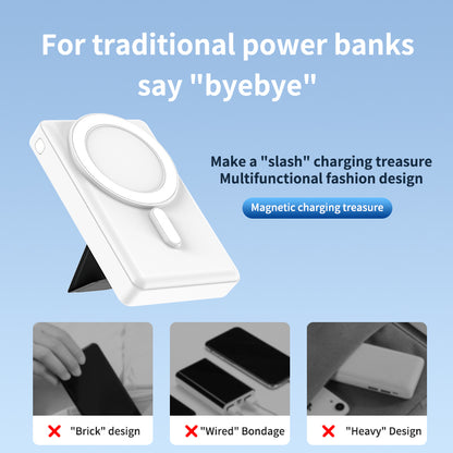 WLC-P031-KH PU Leather Portable Magnetic Fast Wireless Power Bank With Stand