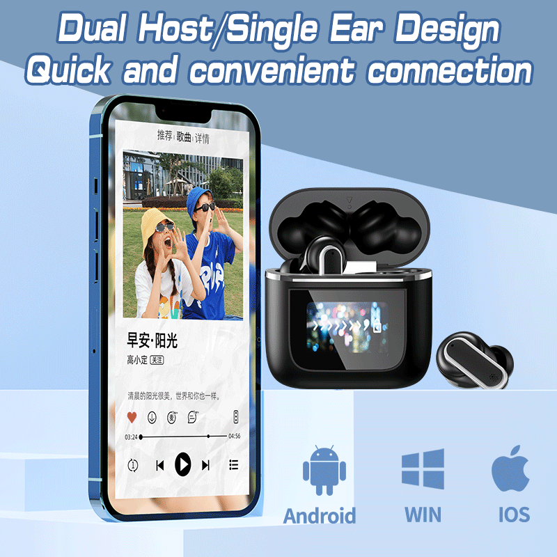HDEB-TWS002 ANC Noise Cancelling Earbuds with Full-Color LED Display HD In-Ear Headphones with Touchscreen Controls Waterproof Design earbuds