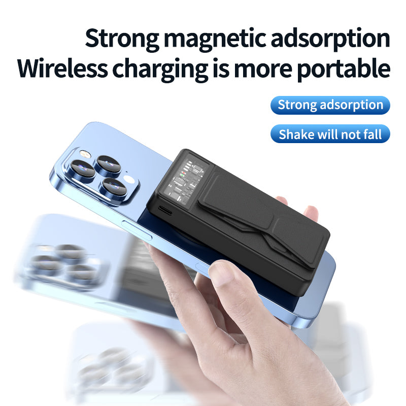 WLC-P031-KH PU Leather Portable Magnetic Fast Wireless Power Bank With Stand